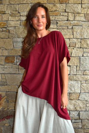 Oversized Stretch Cotton Cap Sleeve Tee Rioja