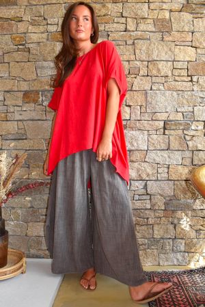 Oversized Stretch Cotton Cap Sleeve Tee Chilli