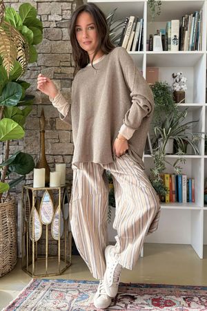 Padstow Stripe Classic Barrel Pant Earth