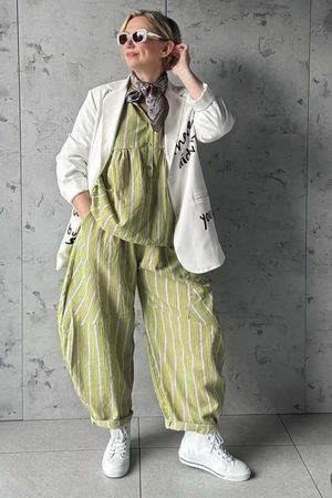 Padstow Stripe Classic Barrel Pant Olive /35 Pre order 10 days 