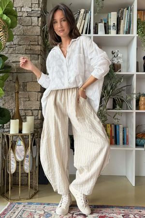 Padstow Stripe Classic Barrel Pant Stone