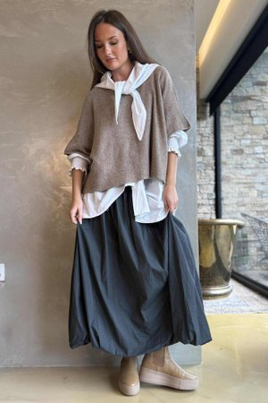 Paloma Bubble Hem Midi Skirt Charcoal 