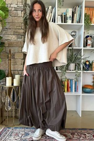 Paloma Bubble Hem Midi Skirt Choc Chip