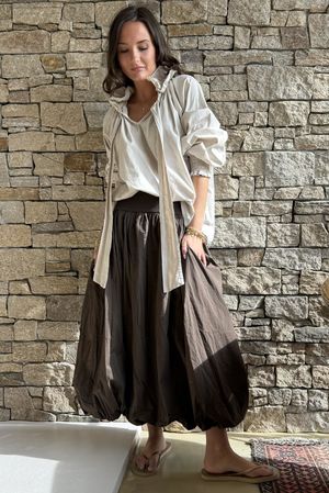 Paloma Bubble Hem Midi Skirt Chocolate - 