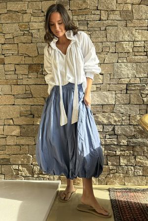 Paloma Bubble Hem Midi Skirt Denim - 