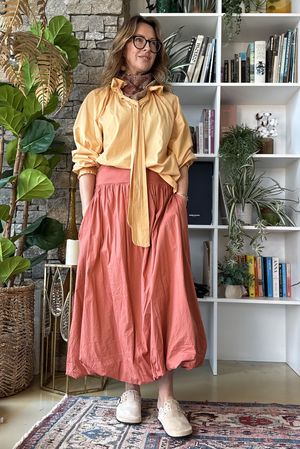 Paloma Bubble Hem Midi Skirt Indian Red