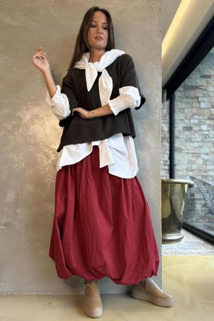 Paloma Bubble Hem Midi Skirt Merlot 