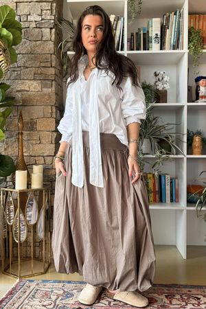 Paloma Bubble Hem Midi Skirt Mocha 