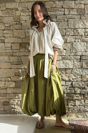 Paloma Bubble Hem Midi Skirt Olive - 