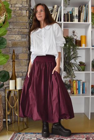 Paloma Tela Bubble Skirt Aubergine