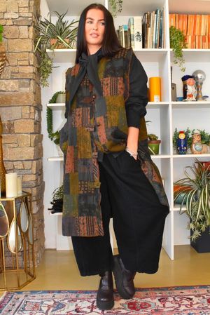 Patchwork Longline Gilet Jacket Navy 
