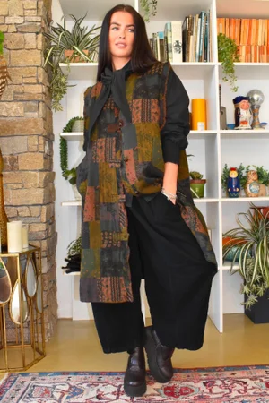 Patchwork Longline Gilet Jacket Navy 