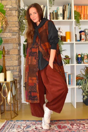 Patchwork Longline Gilet Jacket Rust