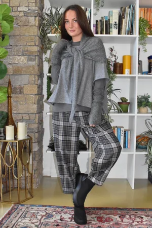 Patrick Plaid Brushed Cotton Carrot Leg Trouser Grey