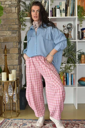 Patrick Plaid Brushed Cotton Barrel Pant Foxglove 