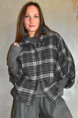 Patrick Plaid Brushed Cotton Blouse Grey