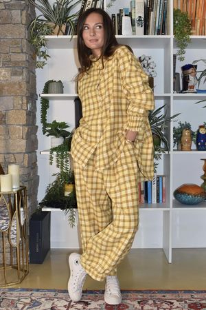 Patrick Plaid Brushed Cotton Edwardian Blouse Soft Ochre