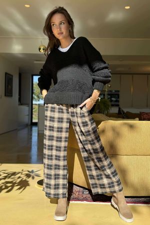 Patrick Plaid Brushed Cotton Kick Pant Black