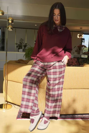 Patrick Plaid Brushed Cotton Kick Pant Burgundy