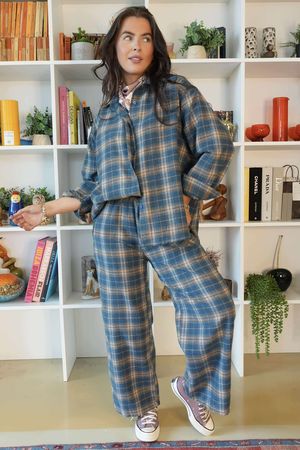 Patrick Plaid Brushed Cotton Kick Pant Teal