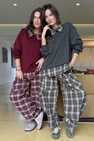 Patrick Plaid Lazy Layer Sweatshirt Burgundy 