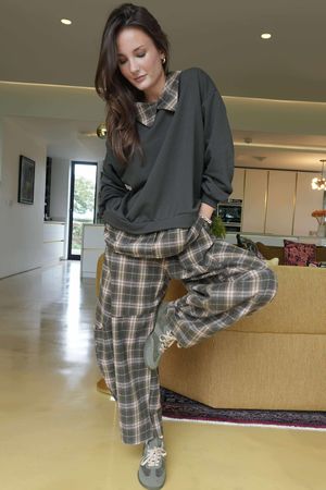 Patrick Plaid Lazy Layer Sweatshirt Khaki /9=