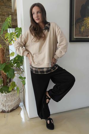 Patrick Plaid Lazy Layer Sweatshirt Stone /14 