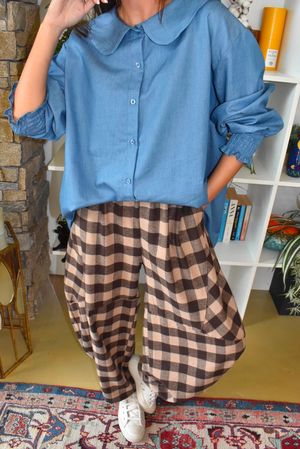 Perfect Denim Peter Pan Blouse Mid