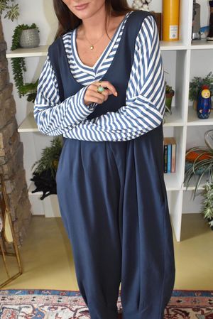 Perfect Breton V Long Sleeve Top Dark Denim 