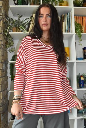 Perfect Breton V Long Sleeve Top Rouge 