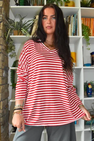 Perfect Breton V Long Sleeve Top Rouge 