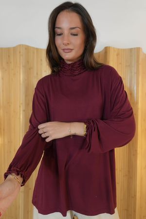 Perfect Layering Ruffle Neck Top Burgundy