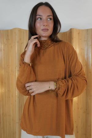 Perfect Layering Ruffle Neck Top Ochre
