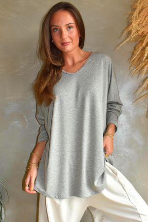  Perfect V Long Sleeve Top Light Grey Marl