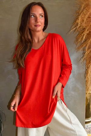  Perfect V Long Sleeve Top Rouge