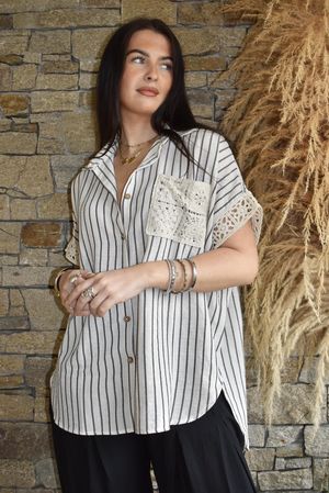 Pinstripe Crochet Pocket Shirt /84