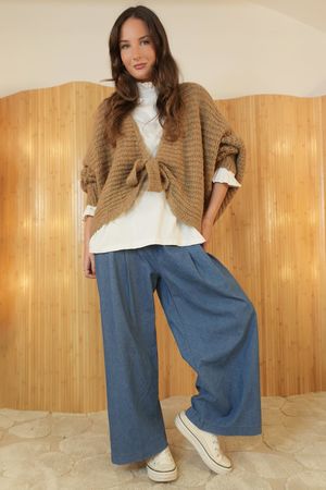 Polly Tie Front Cardigan Camel /6=