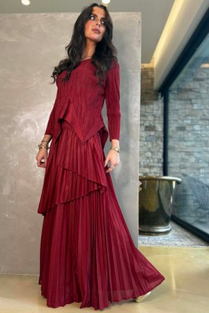 Presley Pleats Top & Skirt Set Burgundy /30/30=