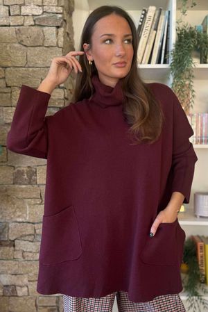 Purdy Roll Neck Luxury Blanket Knit Burgundy