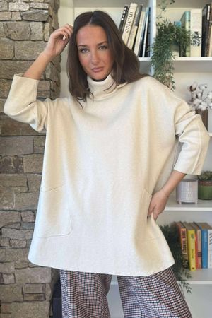 Purdy Roll Neck Luxury Blanket Knit Stone