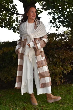 Ralphie Plaid Belted Blanket Coat Camel