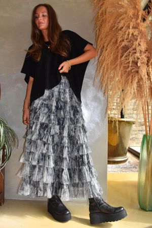Ramone Marble Mesh Midaxi Skirt Black