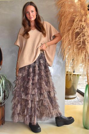 Ramone Marble Mesh Midaxi Skirt Earth