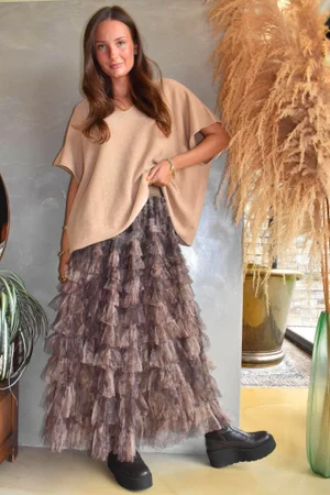 Ramone Marble Mesh Midaxi Skirt Earth