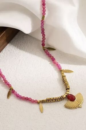 Resort Pendant 14K Gold Plated Natural Stone Necklace Rose