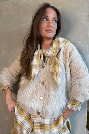 Rhona Shaggy Cardigan Stone -