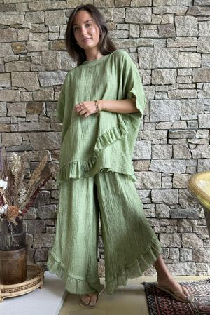Rustic Nature Bubble Cotton Raw Frill Top Washed Lawn