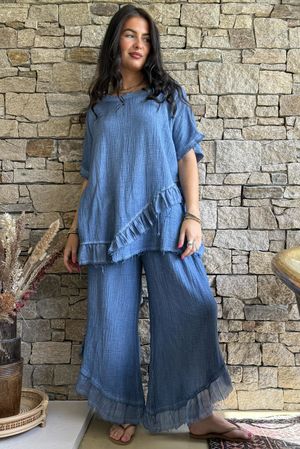 Rustic Nature Bubble Cotton Raw Frill Top Washed Denim