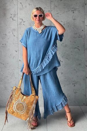 Rustic Nature Bubble Cotton Raw Frill Top Washed Denim