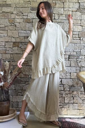 Rustic Nature Bubble Cotton Raw Frill Top Washed Oat